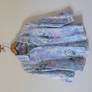 Chico's Blue Purple Abstract Floral Textured Cotton Button Down Size Small